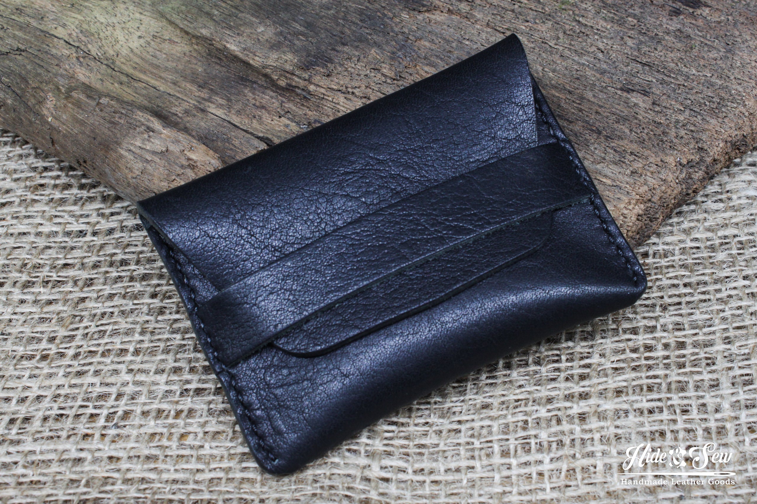 Minimalist Leather Coin Pouch Card Holder Free Personalisation Handmade Full Grain Horween Derby Leather Hide and Sew Handmade Leather Goods